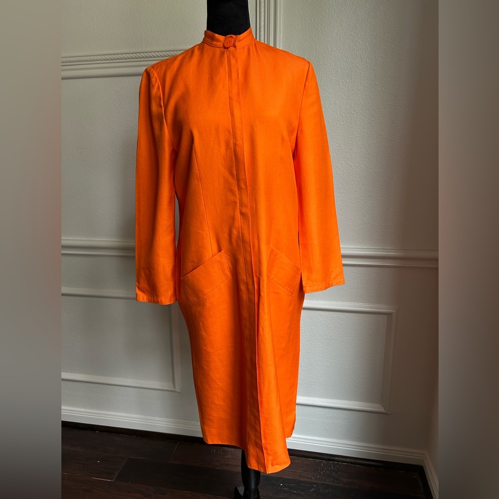 Adele Simpson Vibrant Orange Long Sleeve Vintage 1980’s Dress, Size 8